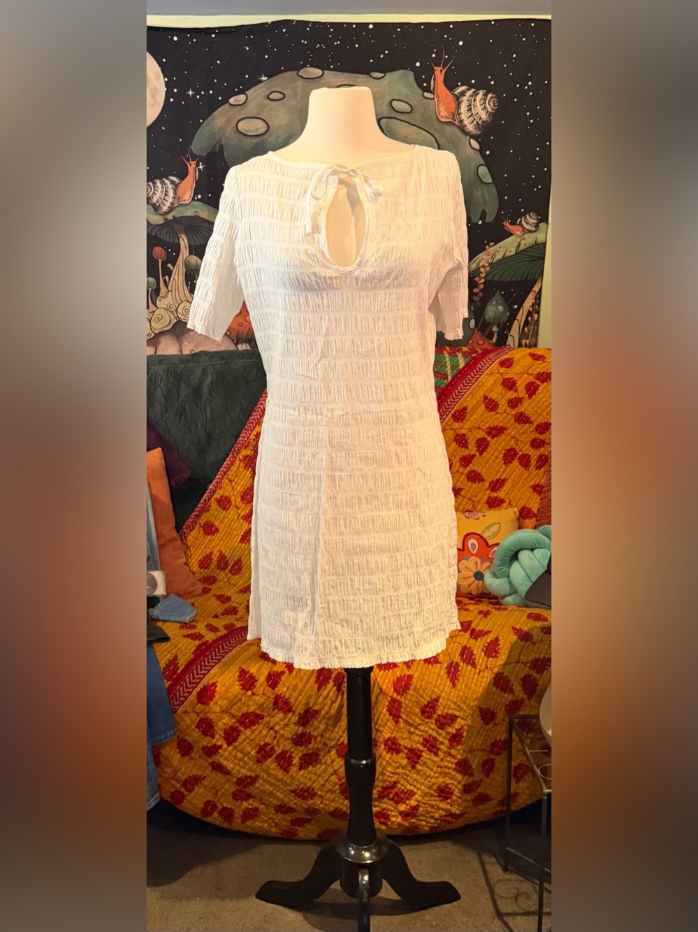 White Mini Dress with Keyhole Neckline